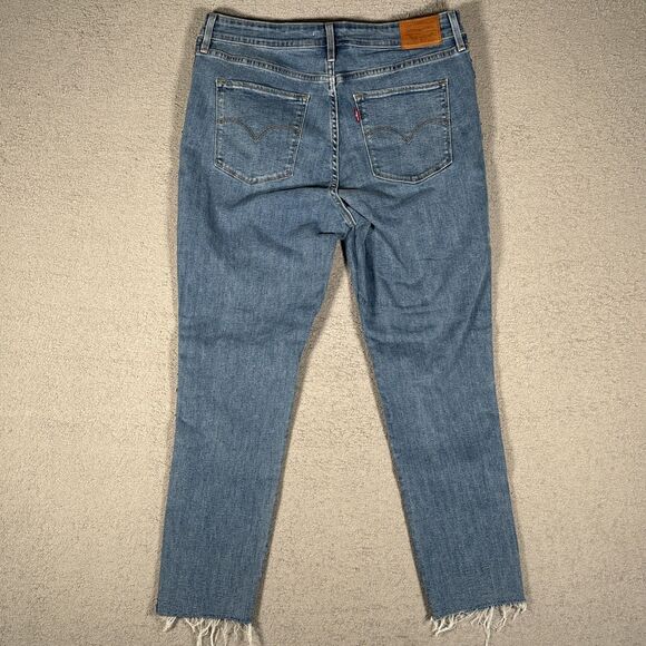 Levi's 721 Premium High Rise Denim Jean Skinny Sz 33 Sequin Logo Stripes Raw Hem - Picture 14 of 16